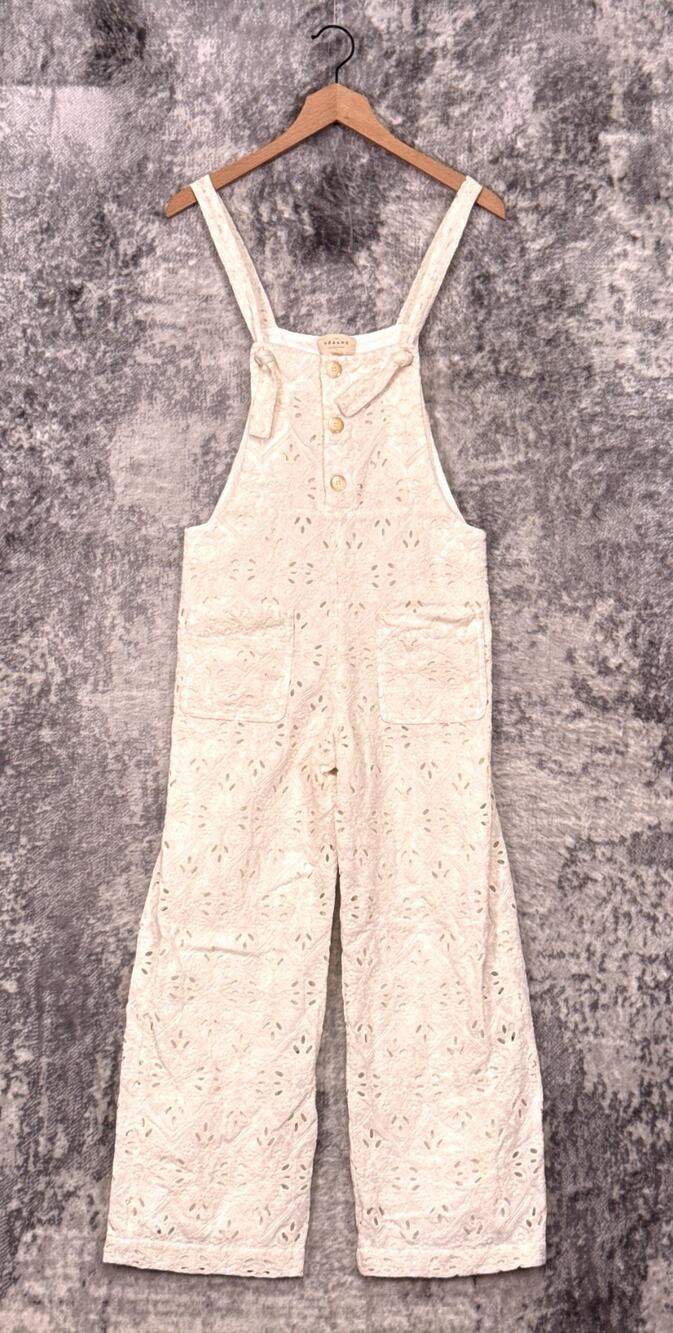 Sezane Brian Jumpsuit 36 / US 4 Womens Ecru Ivory Eyelet Wide Leg